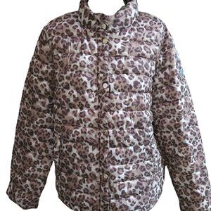Bernardo Packable Puffer Brown & Cream Leopard Print Jacket lightweight Size XL